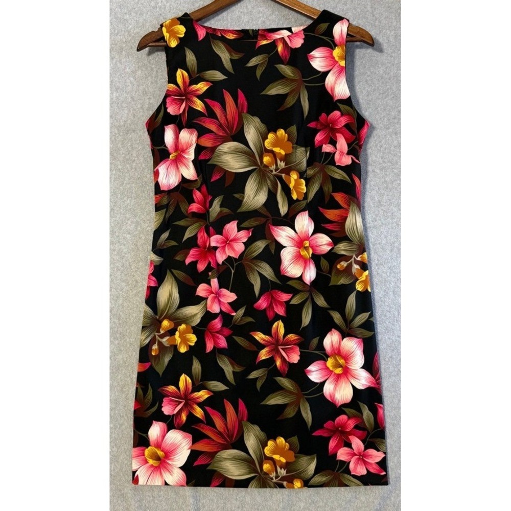 Danny & Nicole Black Floral Sleeveless Sheath Dress Size 8 Tropical Vacation - Picture 2 of 12